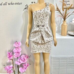 Retro One Shoulder Gray A Line Dress Size 2 Metallic XS Party Anthropologie